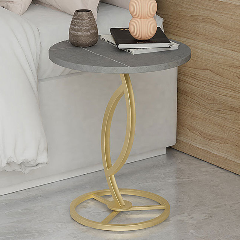 Contemporary Luxury Round Sintered Stone Top Carbon Steel End Table For Living Room