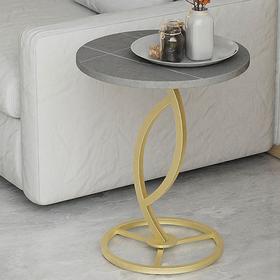 Contemporary Luxury Round Sintered Stone Top Carbon Steel End Table For Living Room