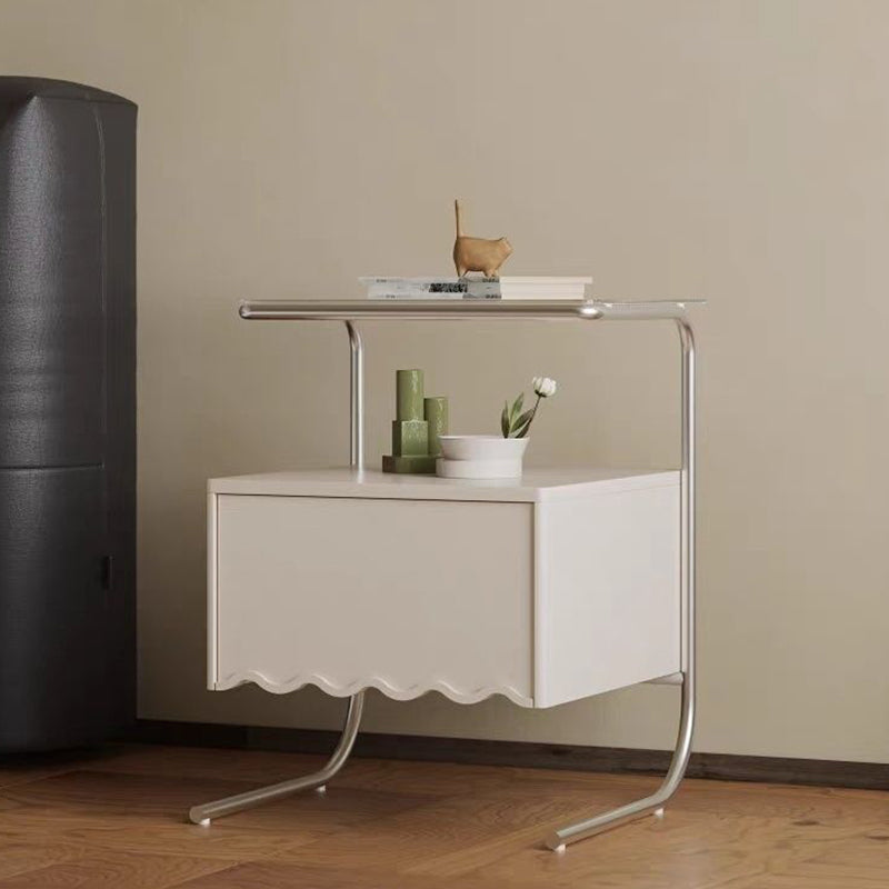 Contemporary Nordic Rectangular Glass Top Solid Wood Nightstand Drawer For Bedroom