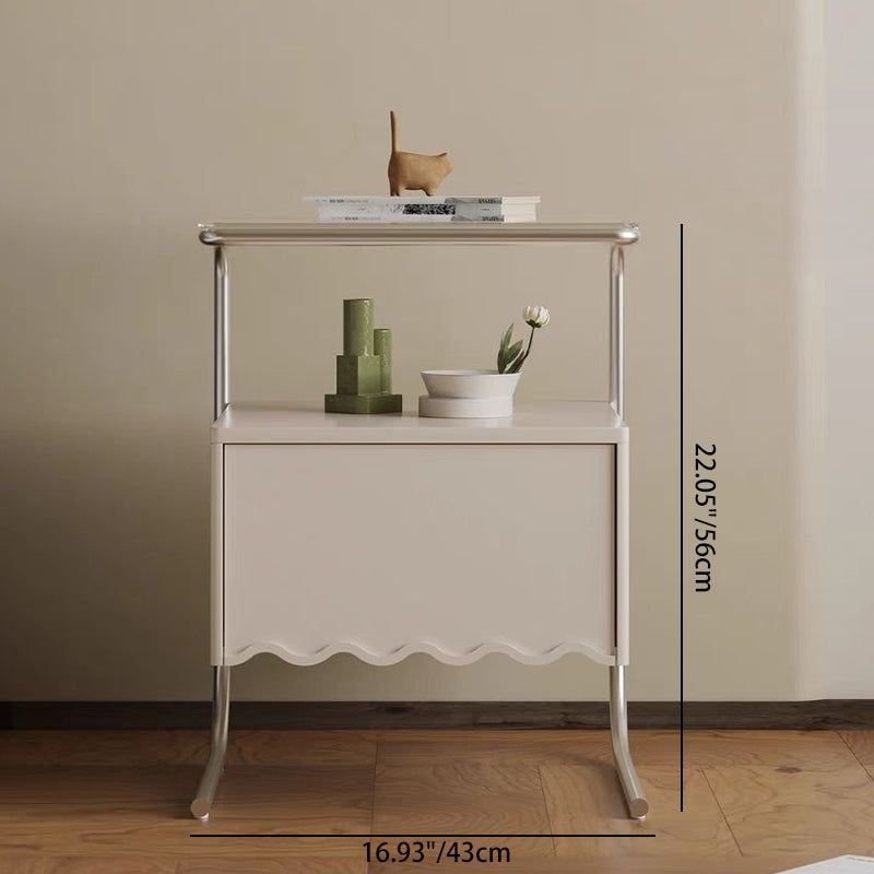 Contemporary Nordic Rectangular Glass Top Solid Wood Nightstand Drawer For Bedroom