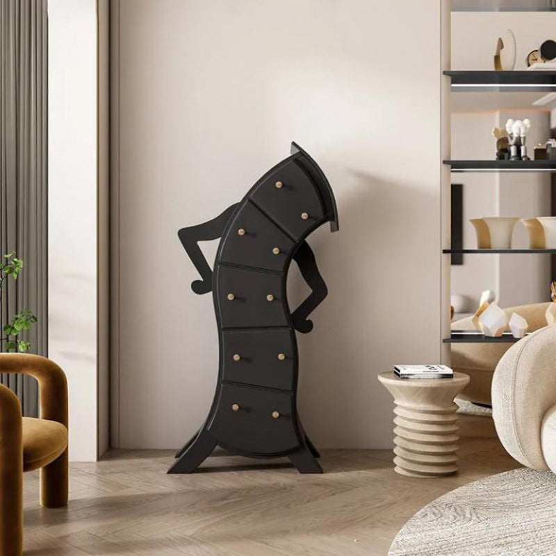 Contemporary Creative Curved Rubberwood End Table 5-Drawer For Living Room
