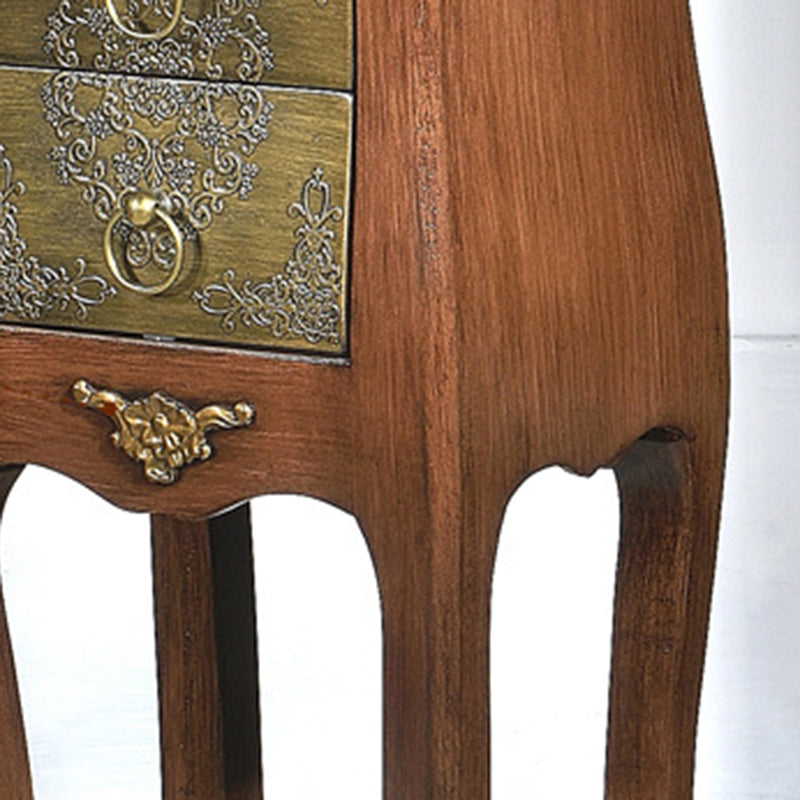 Mesa Auxiliar de Madera Maciza con Arabesco Cuadrado Tradicional Europeo de 2 Cajones para Sala de Estar 