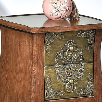 Mesa Auxiliar de Madera Maciza con Arabesco Cuadrado Tradicional Europeo de 2 Cajones para Sala de Estar 