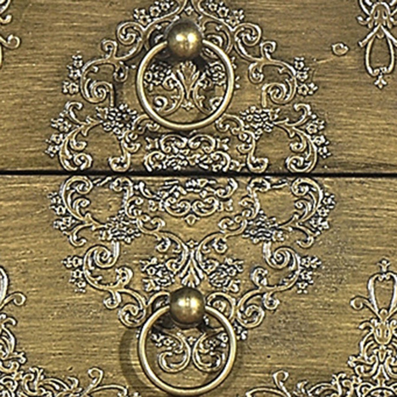 Mesa Auxiliar de Madera Maciza con Arabesco Cuadrado Tradicional Europeo de 2 Cajones para Sala de Estar 
