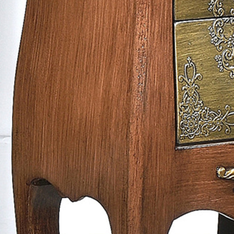 Mesa Auxiliar de Madera Maciza con Arabesco Cuadrado Tradicional Europeo de 2 Cajones para Sala de Estar 