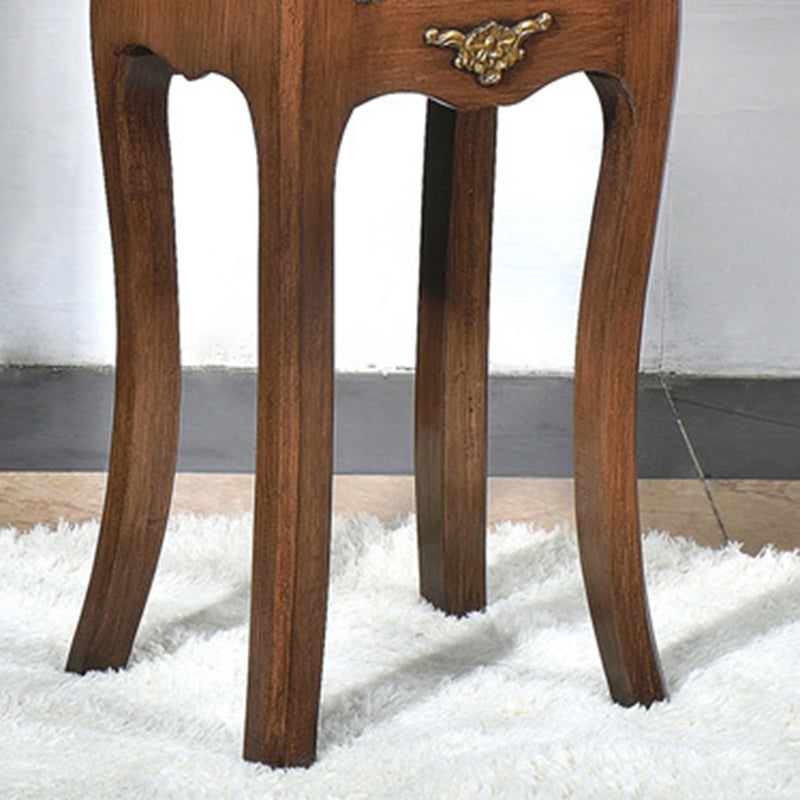 Mesa Auxiliar de Madera Maciza con Arabesco Cuadrado Tradicional Europeo de 2 Cajones para Sala de Estar 