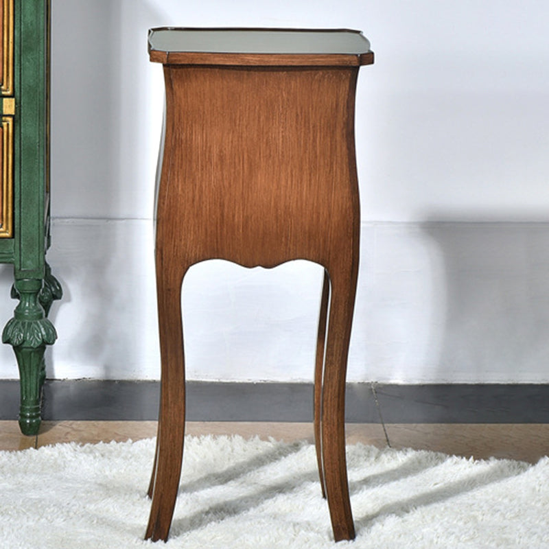 Mesa Auxiliar de Madera Maciza con Arabesco Cuadrado Tradicional Europeo de 2 Cajones para Sala de Estar 