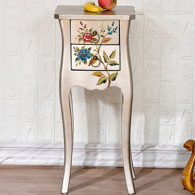 Mesa Auxiliar de Madera Maciza con Arabesco Cuadrado Tradicional Europeo de 2 Cajones para Sala de Estar 
