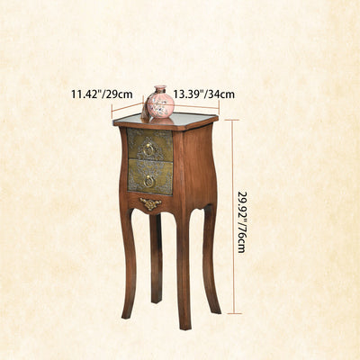 Mesa Auxiliar de Madera Maciza con Arabesco Cuadrado Tradicional Europeo de 2 Cajones para Sala de Estar 