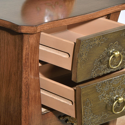 Mesa Auxiliar de Madera Maciza con Arabesco Cuadrado Tradicional Europeo de 2 Cajones para Sala de Estar 
