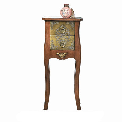 Mesa Auxiliar de Madera Maciza con Arabesco Cuadrado Tradicional Europeo de 2 Cajones para Sala de Estar 