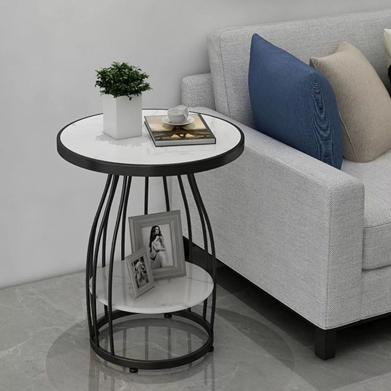 Modern Luxury Round Sintered Stone Top Carbon Steel Frame Coffee Table 2-Tier For Living Room