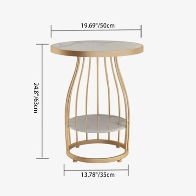 Modern Luxury Round Sintered Stone Top Carbon Steel Frame Coffee Table 2-Tier For Living Room