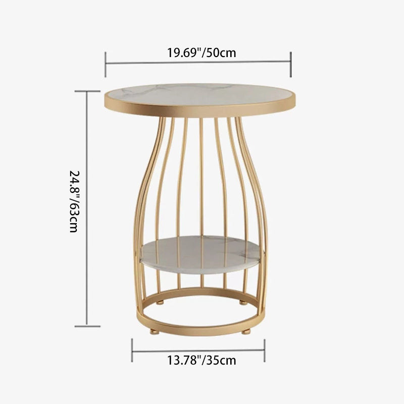 Modern Luxury Round Sintered Stone Top Carbon Steel Frame Coffee Table 2-Tier For Living Room