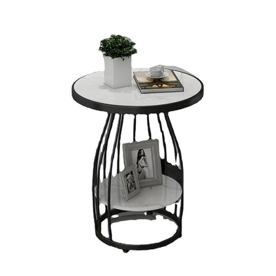 Modern Luxury Round Sintered Stone Top Carbon Steel Frame Coffee Table 2-Tier For Living Room
