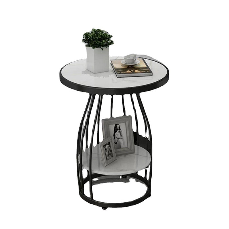 Modern Luxury Round Sintered Stone Top Carbon Steel Frame Coffee Table 2-Tier For Living Room