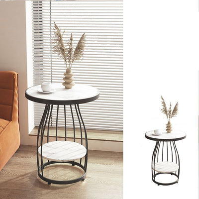 Modern Luxury Round Sintered Stone Top Carbon Steel Frame Coffee Table 2-Tier For Living Room
