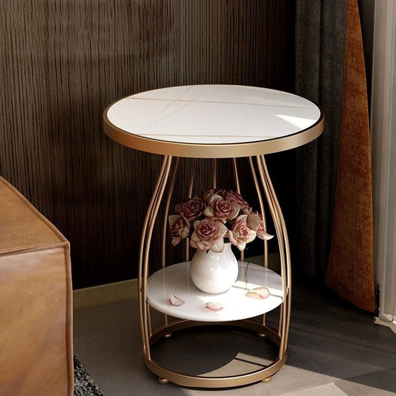 Modern Luxury Round Sintered Stone Top Carbon Steel Frame Coffee Table 2-Tier For Living Room