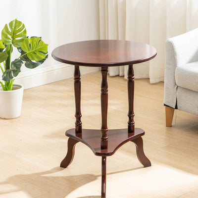 Traditioneller europäischer runder Tisch mit Massivholzplatte und Stativbasis, 2-stufig, für das Wohnzimmer 