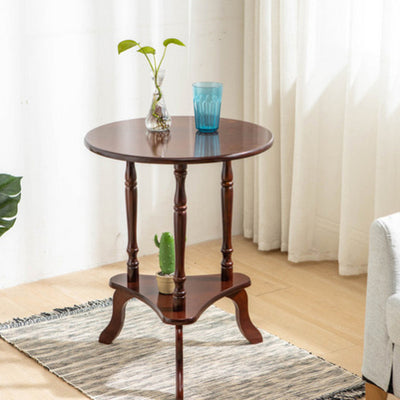 Traditioneller europäischer runder Tisch mit Massivholzplatte und Stativbasis, 2-stufig, für das Wohnzimmer 