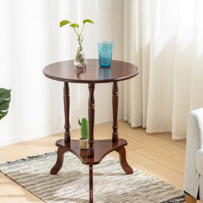 Traditioneller europäischer runder Tisch mit Massivholzplatte und Stativbasis, 2-stufig, für das Wohnzimmer 