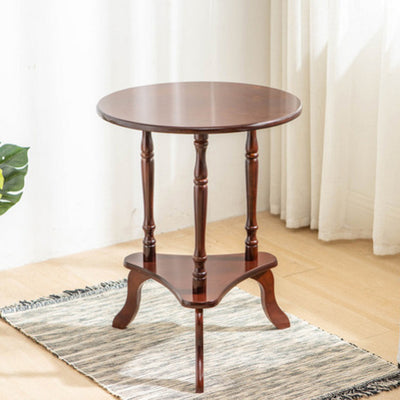 Traditioneller europäischer runder Tisch mit Massivholzplatte und Stativbasis, 2-stufig, für das Wohnzimmer 