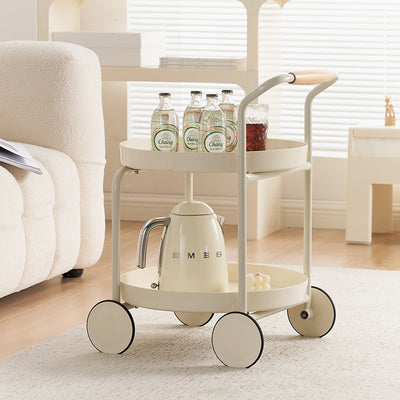 Zeitgenössischer nordischer ABS-Rundtisch mit Eisenrahmen, Rollwagen mit 2 Ebenen für das Wohnzimmer 