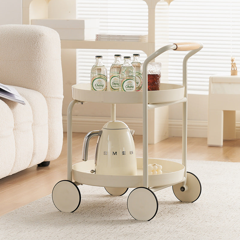 Zeitgenössischer nordischer ABS-Rundtisch mit Eisenrahmen, Rollwagen mit 2 Ebenen für das Wohnzimmer 