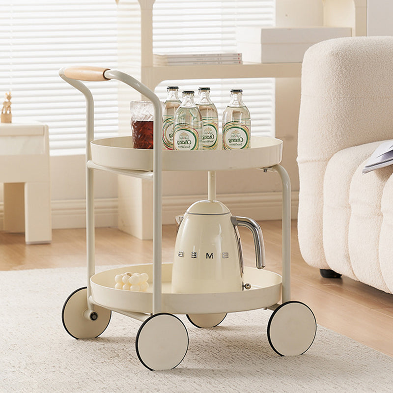 Zeitgenössischer nordischer ABS-Rundtisch mit Eisenrahmen, Rollwagen mit 2 Ebenen für das Wohnzimmer 