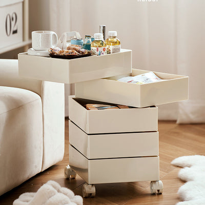 Zeitgenössischer nordischer quadratischer ABS-Drehschubladen-Nachttisch mit 5 Ebenen und Rollen für das Schlafzimmer 