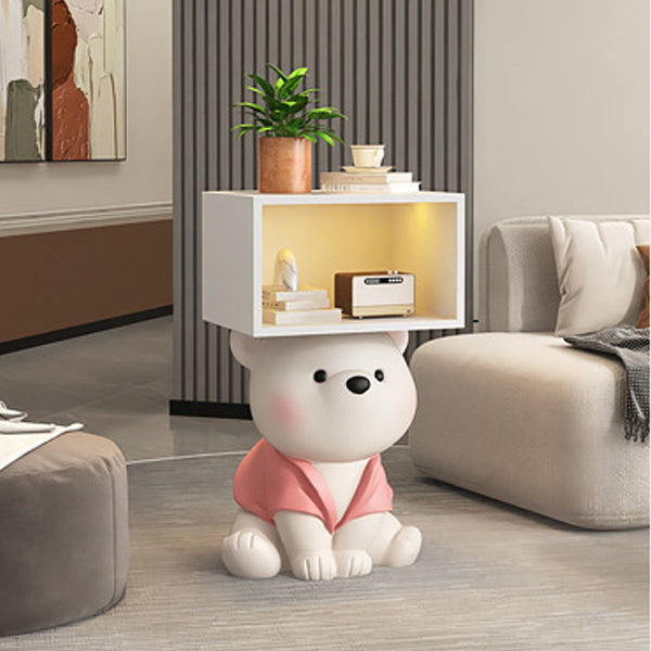 Mesita de noche rectangular contemporánea y creativa de MDF y resina con oso para dormitorio 