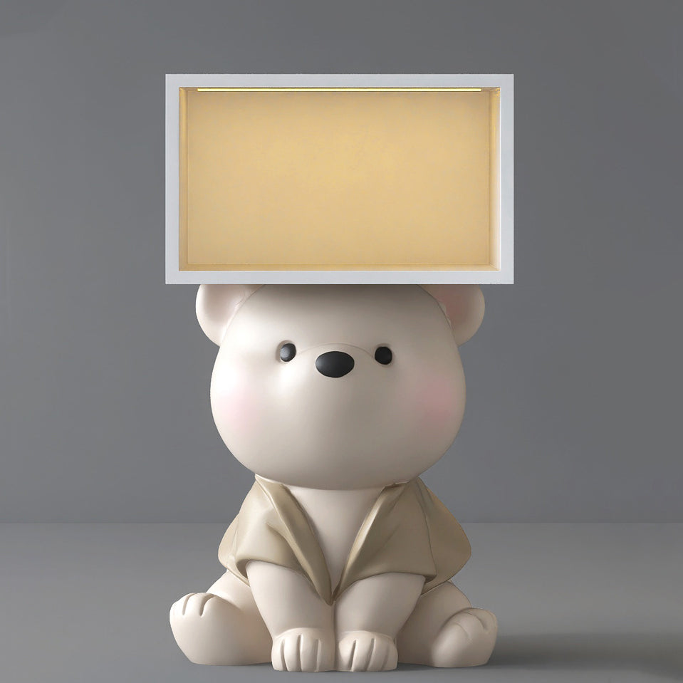 Mesita de noche rectangular contemporánea y creativa de MDF y resina con oso para dormitorio 