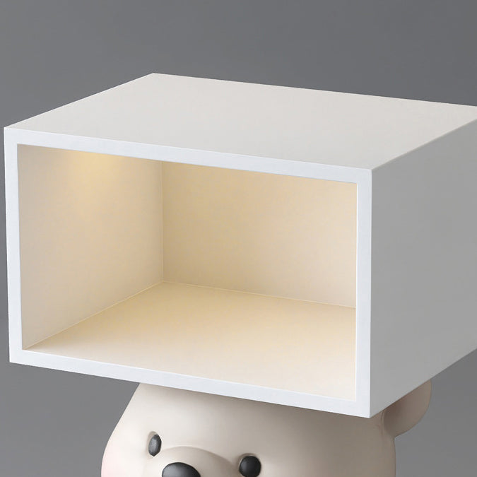Mesita de noche rectangular contemporánea y creativa de MDF y resina con oso para dormitorio 