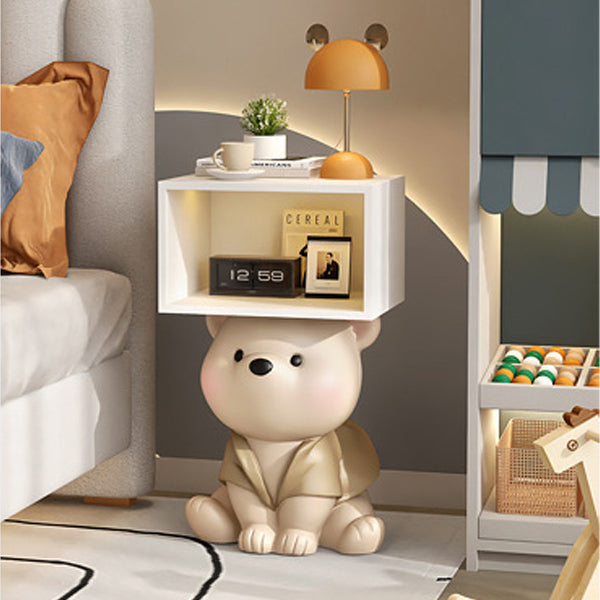 Mesita de noche rectangular contemporánea y creativa de MDF y resina con oso para dormitorio 