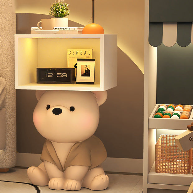 Mesita de noche rectangular contemporánea y creativa de MDF y resina con oso para dormitorio 