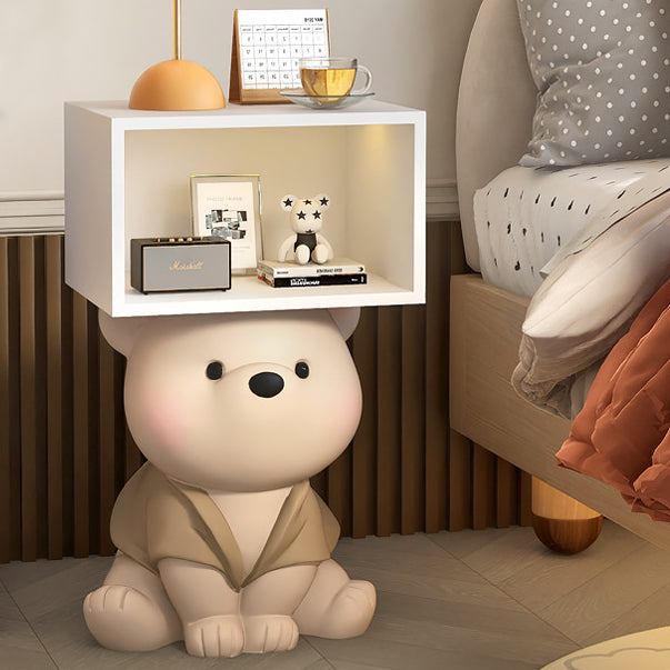 Mesita de noche rectangular contemporánea y creativa de MDF y resina con oso para dormitorio 