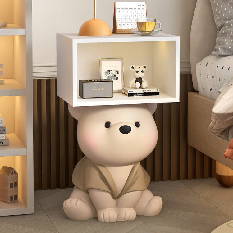 Mesita de noche rectangular contemporánea y creativa de MDF y resina con oso para dormitorio 