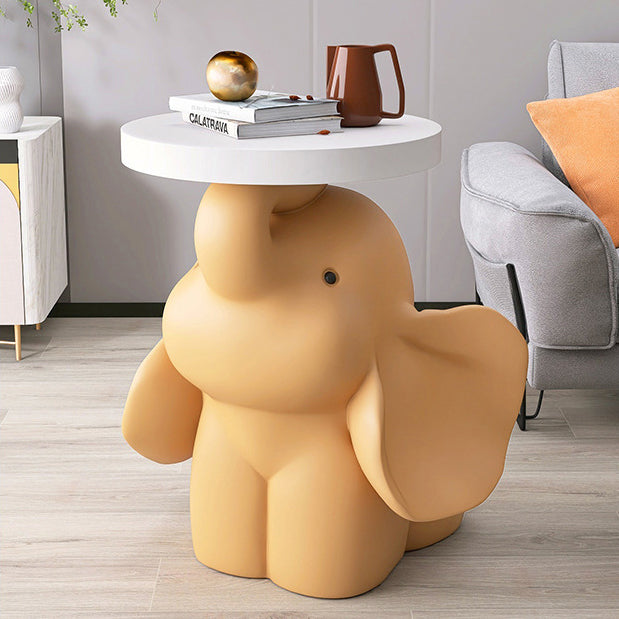 Contemporary Creative Fir Board Round Top Elephant Resin Base Side Table For Living Room