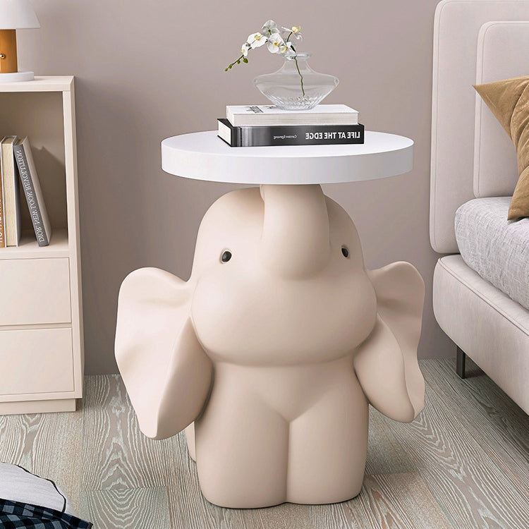 Contemporary Creative Fir Board Round Top Elephant Resin Base Side Table For Living Room