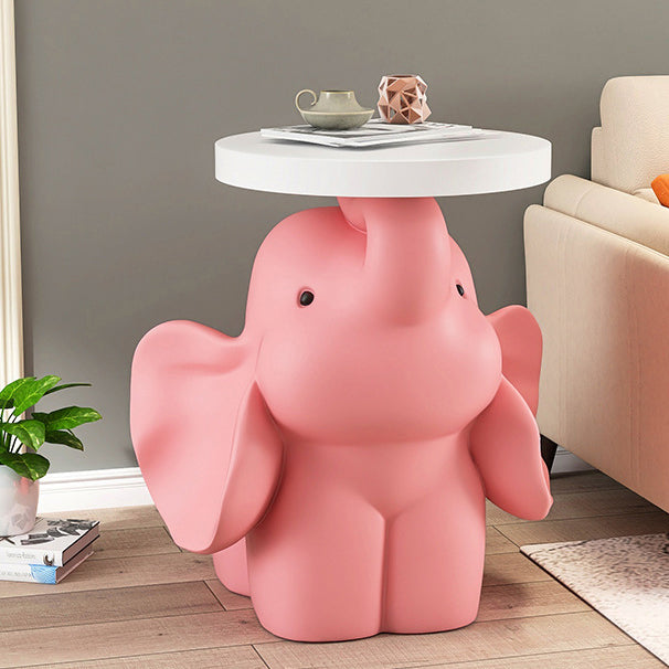 Contemporary Creative Fir Board Round Top Elephant Resin Base Side Table For Living Room