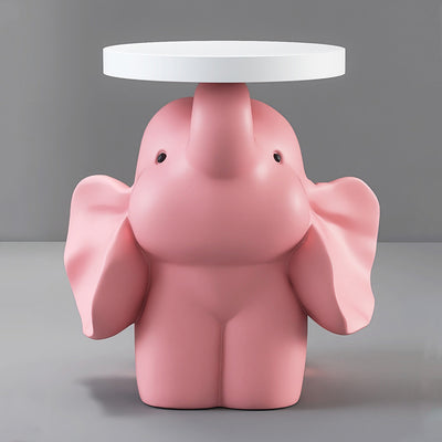 Contemporary Creative Fir Board Round Top Elephant Resin Base Side Table For Living Room