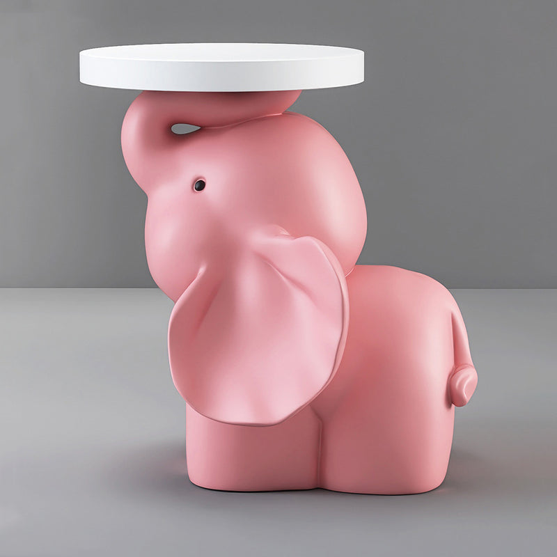 Contemporary Creative Fir Board Round Top Elephant Resin Base Side Table For Living Room