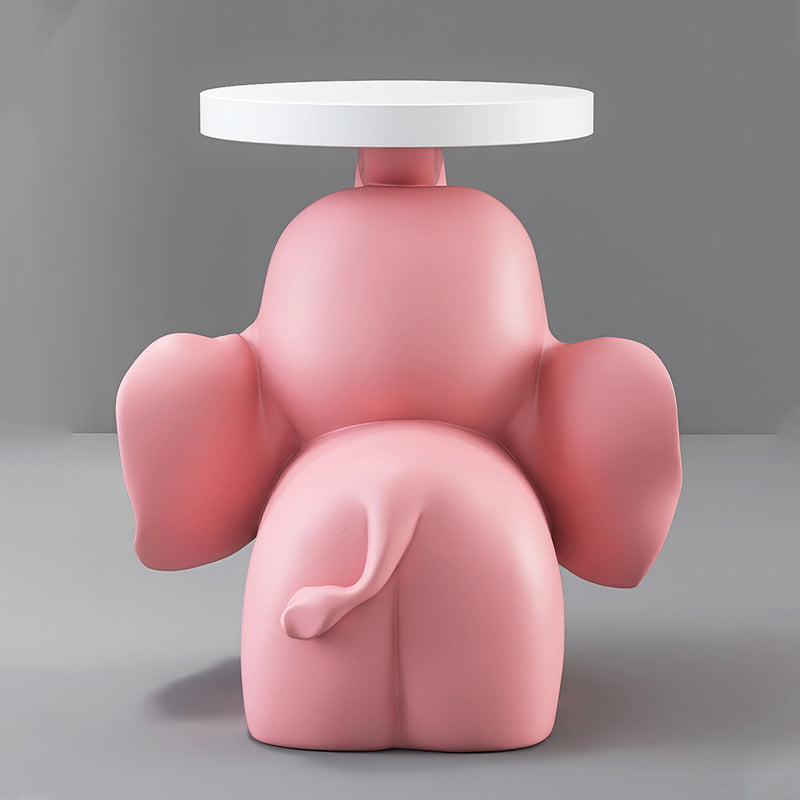 Contemporary Creative Fir Board Round Top Elephant Resin Base Side Table For Living Room