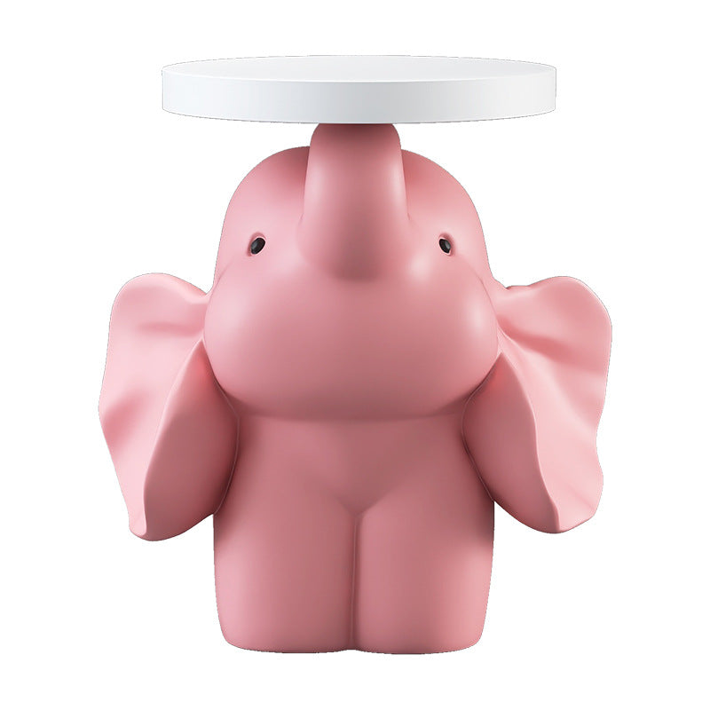 Contemporary Creative Fir Board Round Top Elephant Resin Base Side Table For Living Room