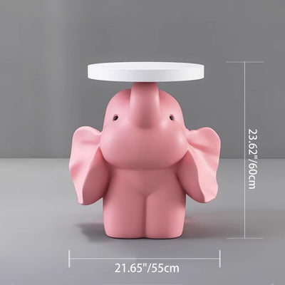 Contemporary Creative Fir Board Round Top Elephant Resin Base Side Table For Living Room