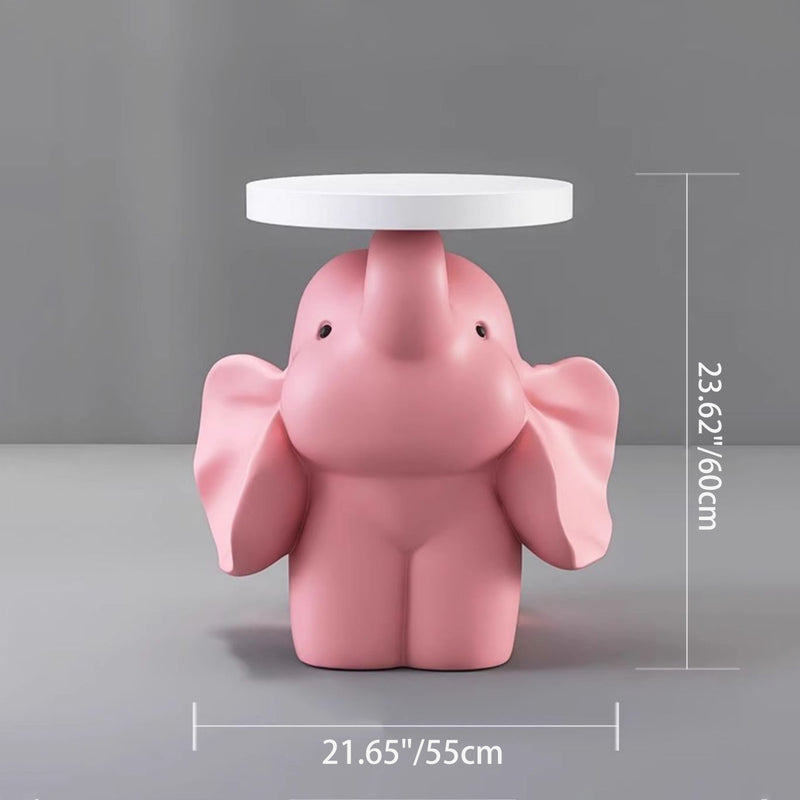 Contemporary Creative Fir Board Round Top Elephant Resin Base Side Table For Living Room