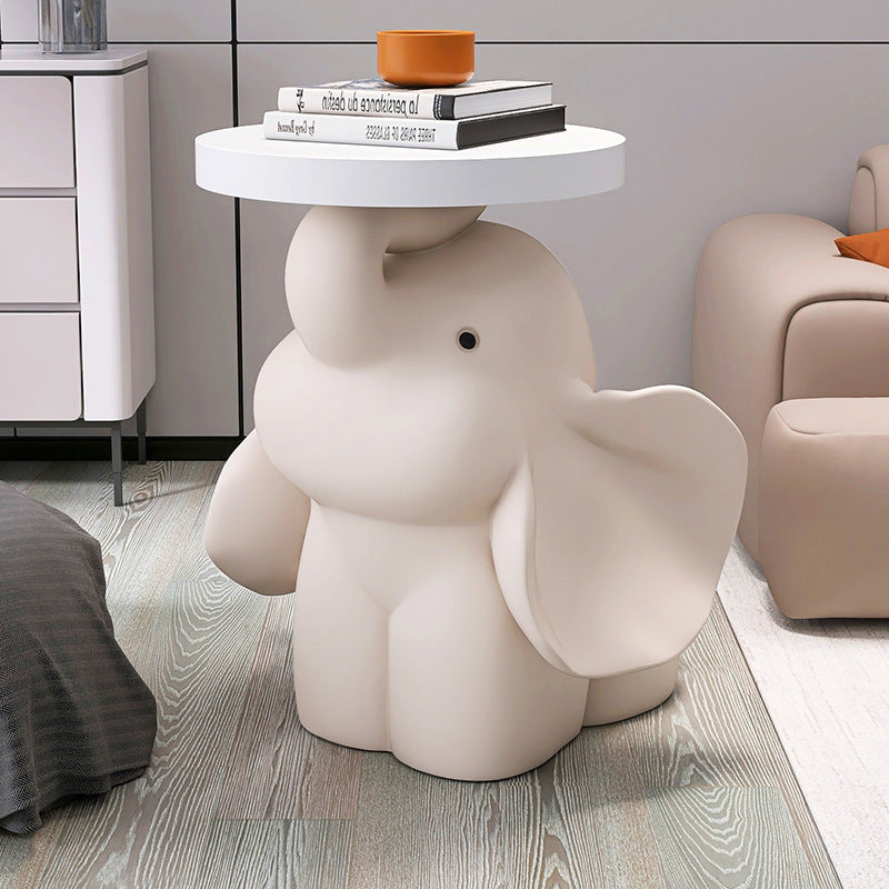 Contemporary Creative Fir Board Round Top Elephant Resin Base Side Table For Living Room