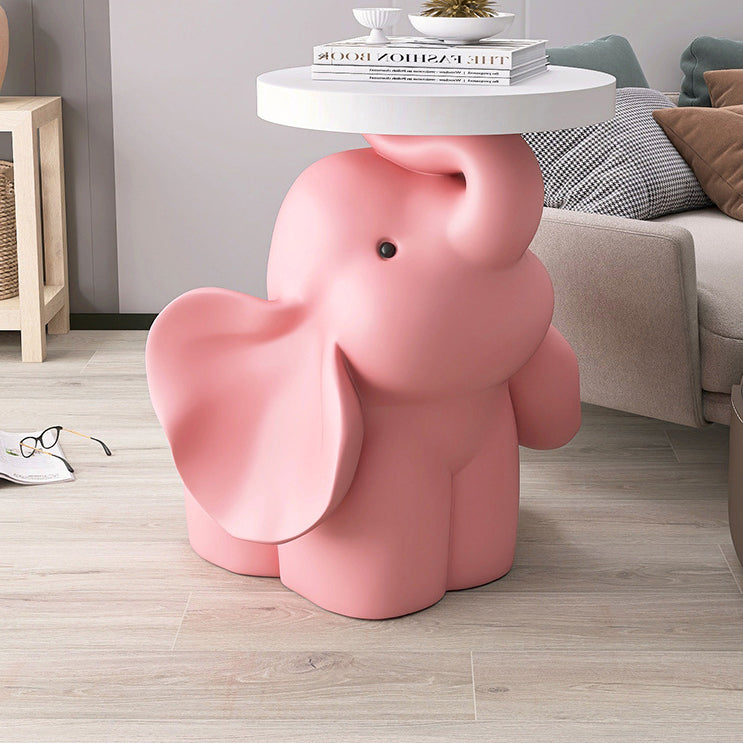 Contemporary Creative Fir Board Round Top Elephant Resin Base Side Table For Living Room