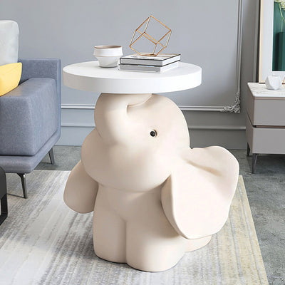Contemporary Creative Fir Board Round Top Elephant Resin Base Side Table For Living Room