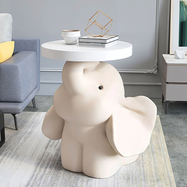 Contemporary Creative Fir Board Round Top Elephant Resin Base Side Table For Living Room